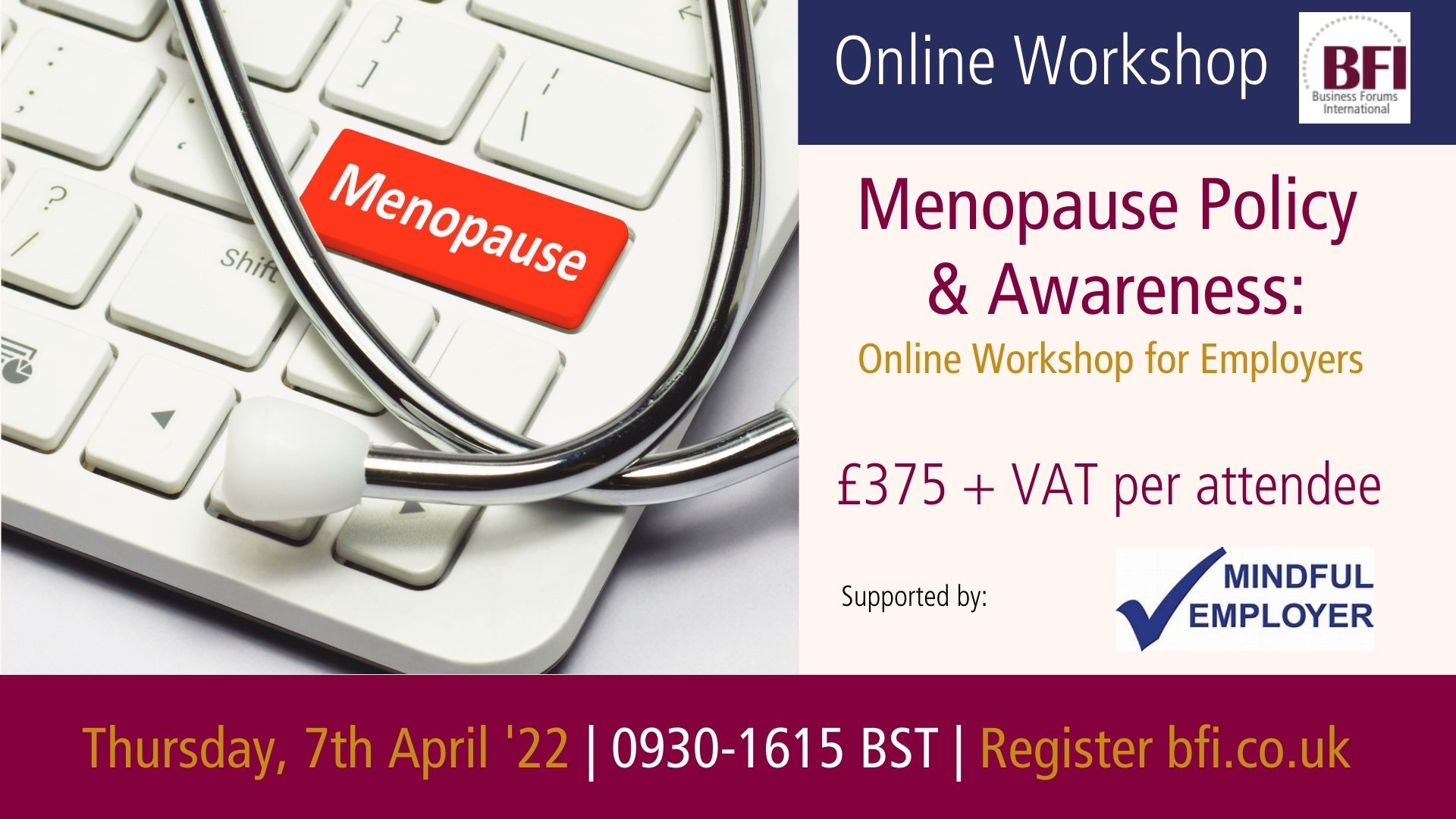 Menopause Policy & Awareness Online Workshop For Employers, 07/04/2022